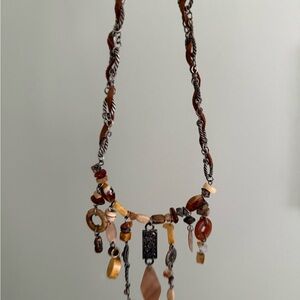 Chico's leather, Brown and Gold Beaded Necklace